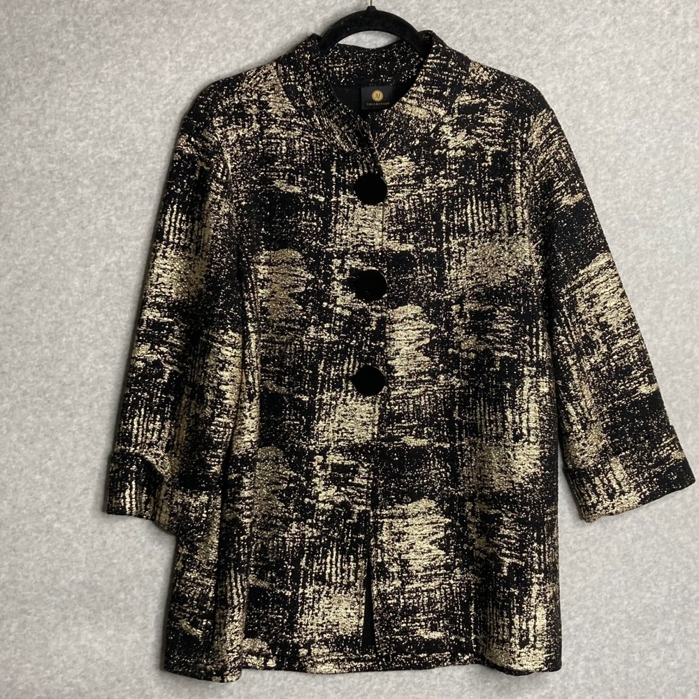 Vintage JM Collection‎ Jacket Black Gold Metallic Textured Retro Womens L Glam